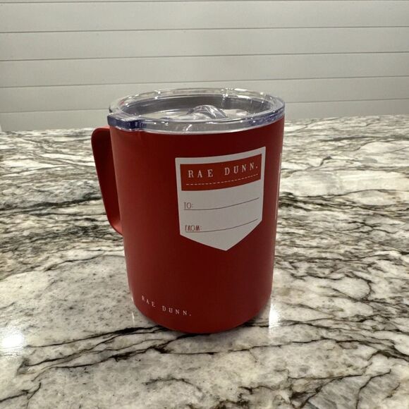 RAE DUNN RED PEPPERMINT MOCHA Stainless Steel Insulated CUP MUG Travel - Picture 2 of 2